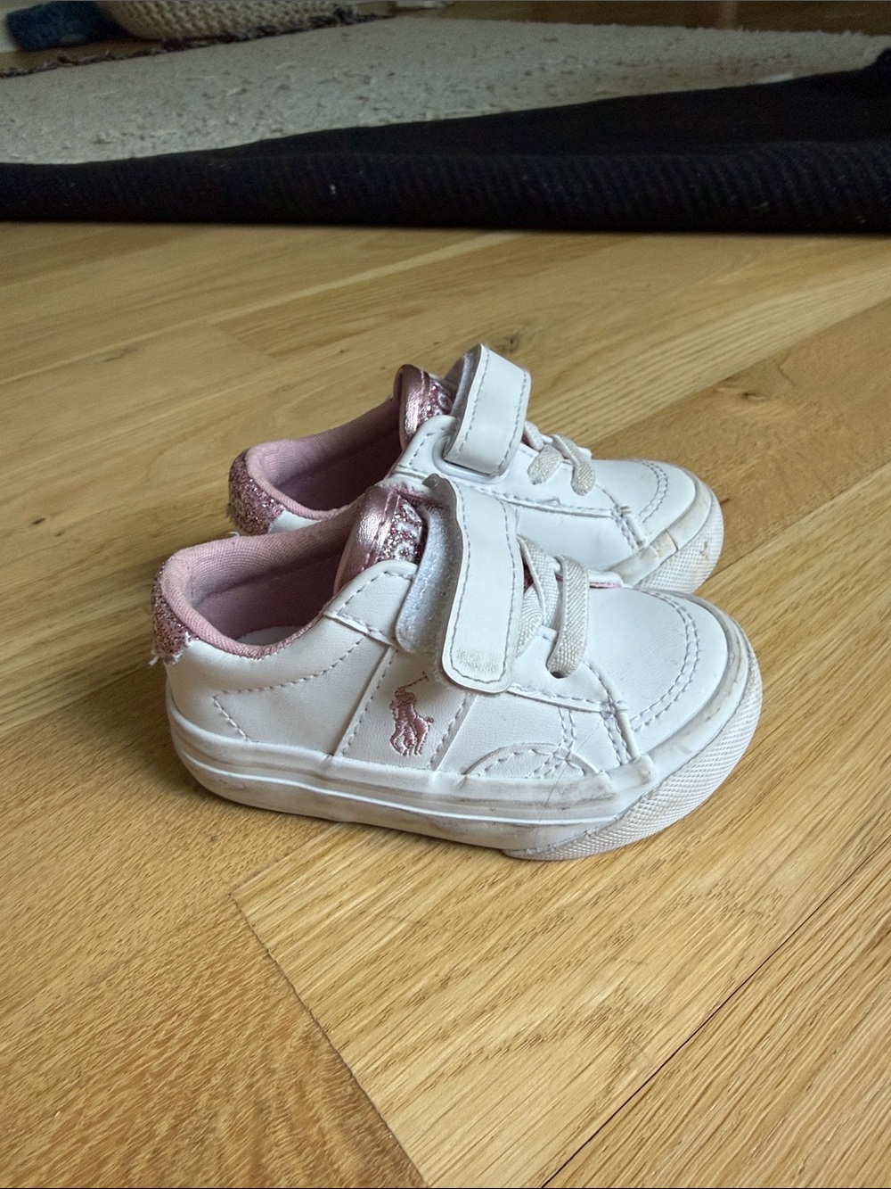 Polo by Ralph Lauren White Sneakers with Pink Glitter Heel
